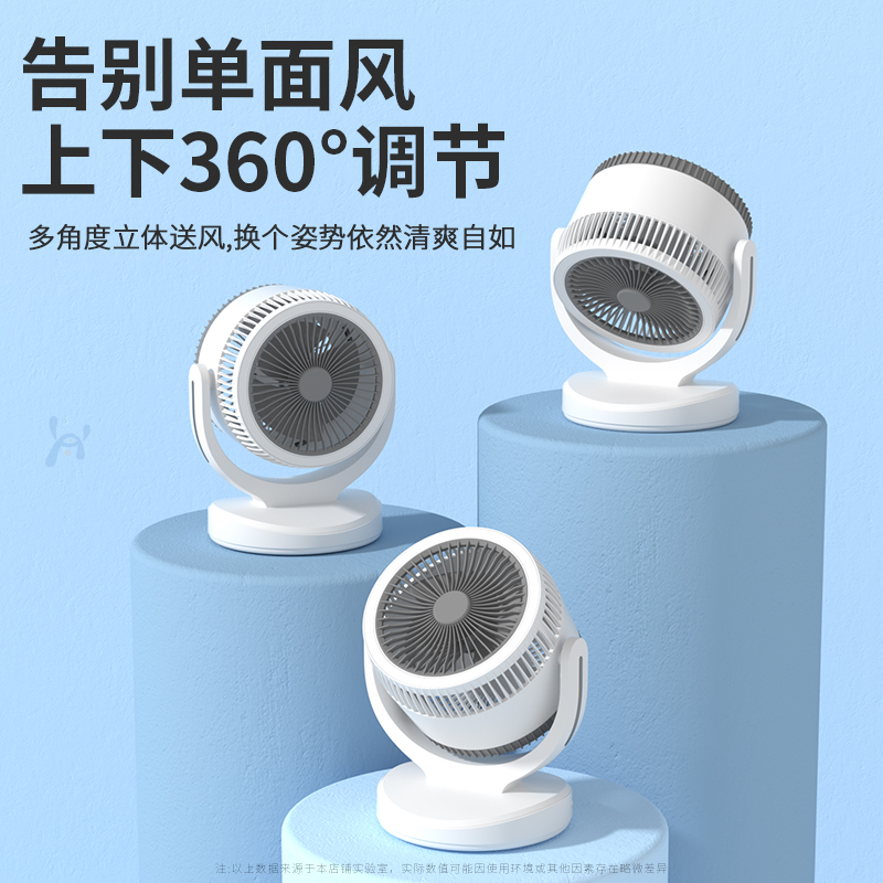 360度旋转】桌面小风扇家用空气循环扇usb充电小空调办公室桌上大-图1