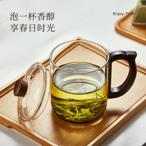 忆壶茶茶杯高档个人专用玻璃杯办公室喝茶杯子耐高温泡茶杯带盖 - 图3