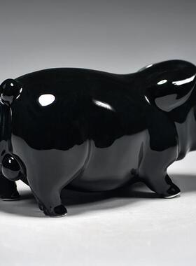黑色陶瓷猪摆件十二生肖动物小猪家居精雕可爱猪装饰吉祥物工艺礼