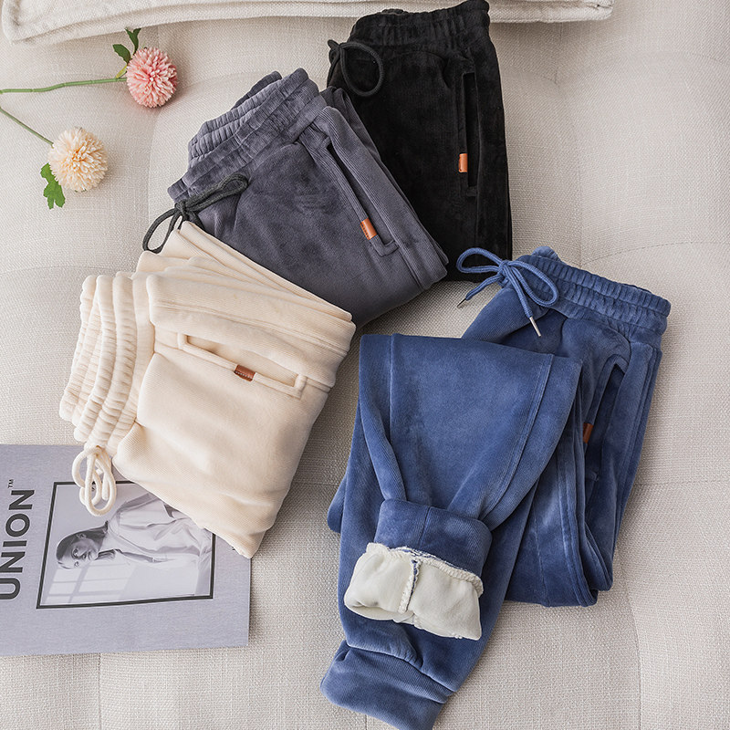 雪尼尔冬季加绒休闲宽松保暖裤子 虞悠纱休闲裤
