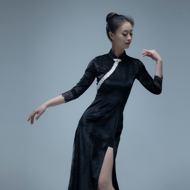 古典舞丝绒旗袍女成人身韵练功服 靓卫士民族服装/舞台装