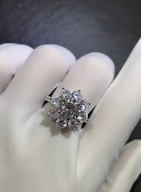 新品925银镶嵌2克拉花女钻戒