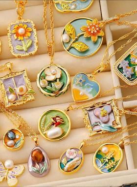 油画吊坠轻奢新中式紫色小众国风