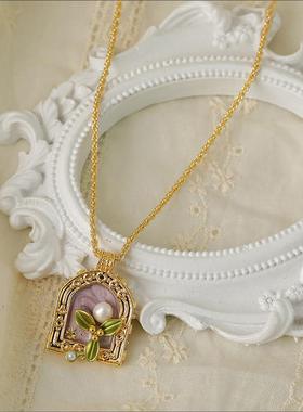 18K金中古油画风珐琅彩项链