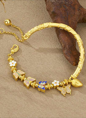 S925纯银镀金繁花蝶语手链