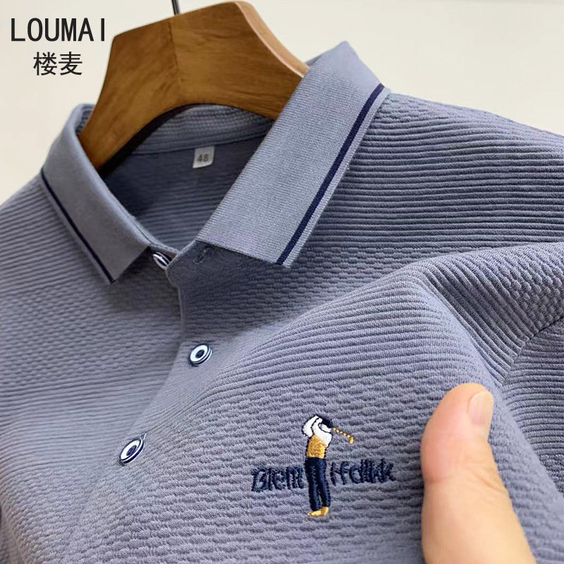 男士长袖2021新款纯棉带领丅恤保罗 楼麦T恤