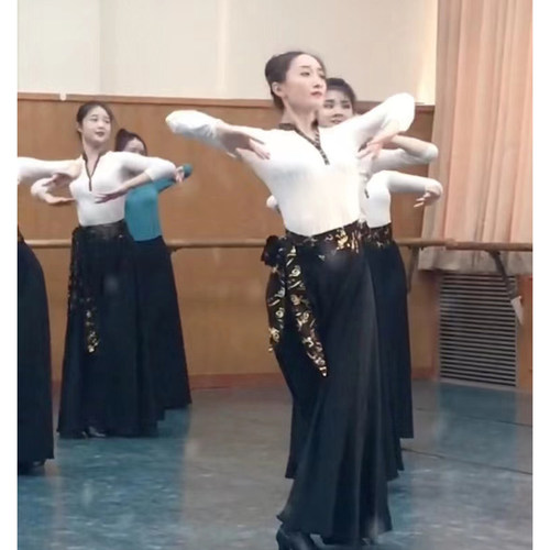 蒙古舞蹈练习裙藏族舞表演出服装艺考民族舞大摆裙新疆舞广场舞蹈 - 图2