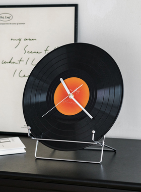复古日落黑胶唱片时钟桌面摆件