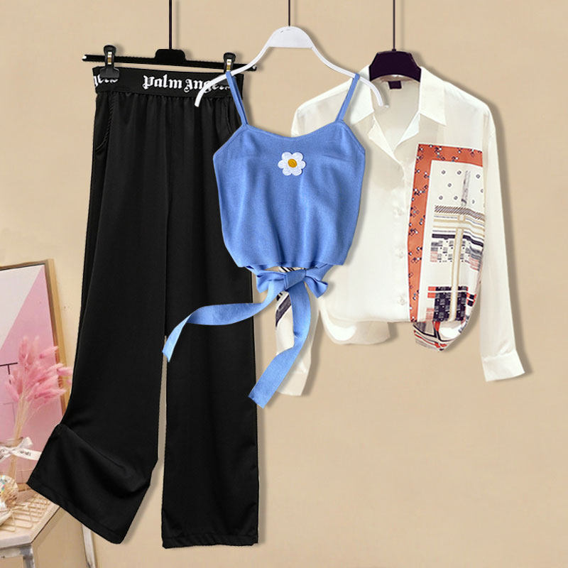 泫雅风宽松防晒女小雏菊背心潮衬衫 秋革时尚套装