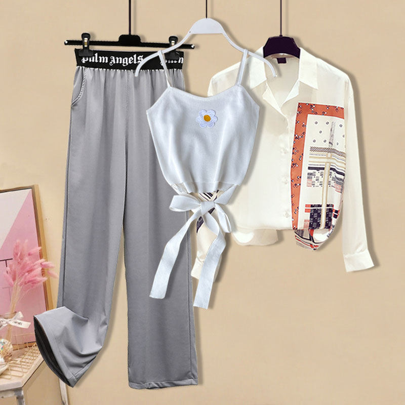 泫雅风宽松防晒女小雏菊背心潮衬衫 秋革时尚套装