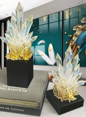 水晶天鹅摆件客厅摆件纯铜北欧