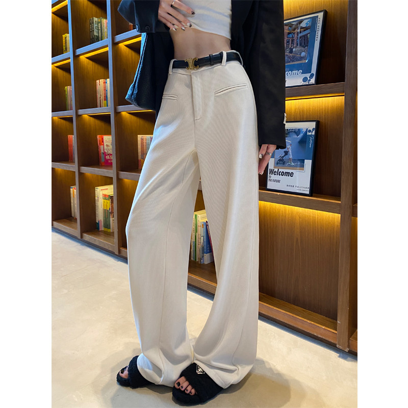 黑色阔腿裤女秋冬加绒加厚高腰针织雪尼尔灯芯绒休闲直筒西装裤子 - 图3