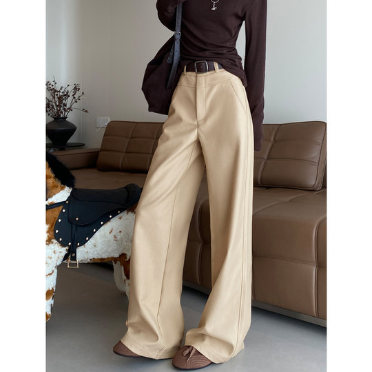 Xun Sheng Ji khaki high waist suit wide leg pants for women high waist