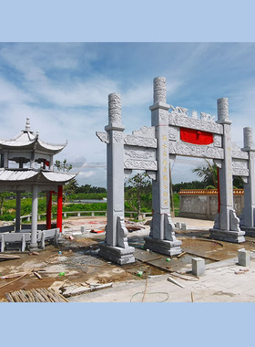 农村村口石牌坊青石单门石牌坊古建园林花岗岩石牌坊石门楼