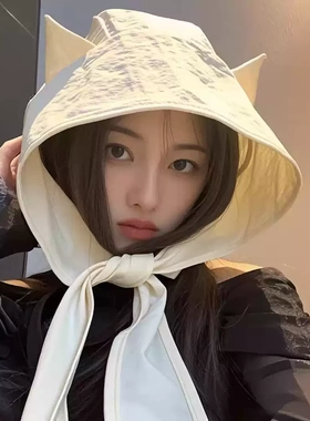 小恶魔绑带速干防晒遮阳帽女薄款护耳头巾帽子可爱猫耳朵小众出游