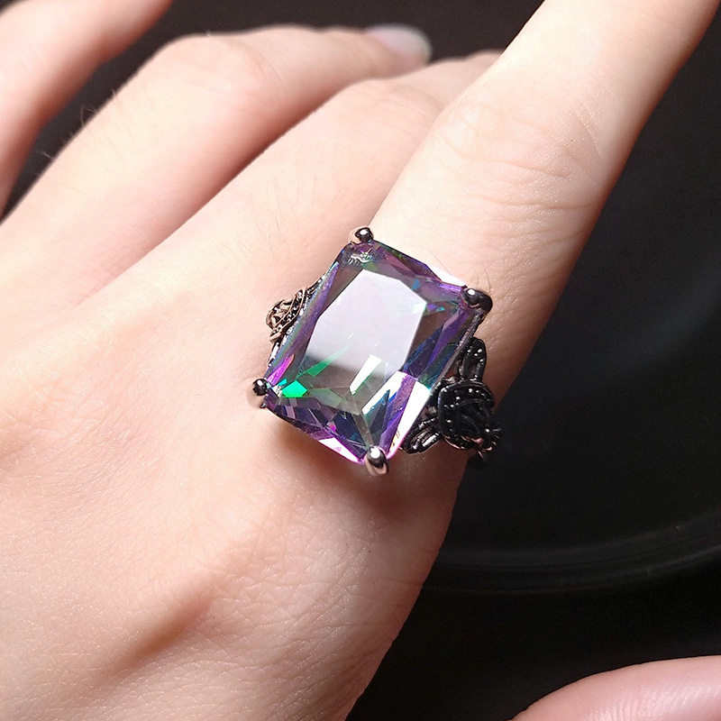 七彩虹石托帕石开口戒指欧美名媛风大气彩宝钻戒活口方钻戒指女,淘宝优惠券,粉丝福利购,淘宝优惠卷