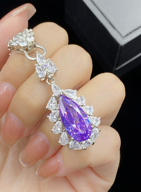 冰花紫女童女儿母亲庆生日婚庆佩戴饰品高级紫水晶耳环项坠女套装