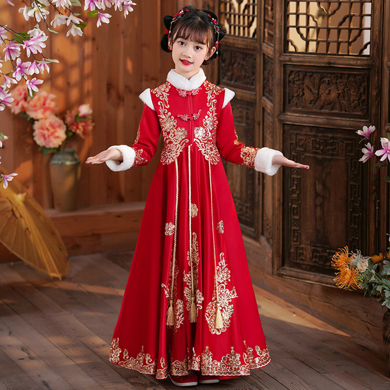女童冬季连衣裙儿童新年衣服拜年服冬装2025新款汉服喜庆裙子冬款,淘宝优惠券,粉丝福利购,淘宝优惠卷