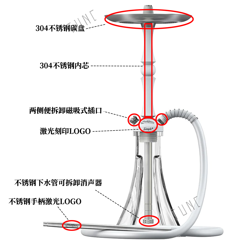 俄罗斯不锈钢水烟壶MattPear Hookah阿拉伯水烟全套 simple mball - 图0