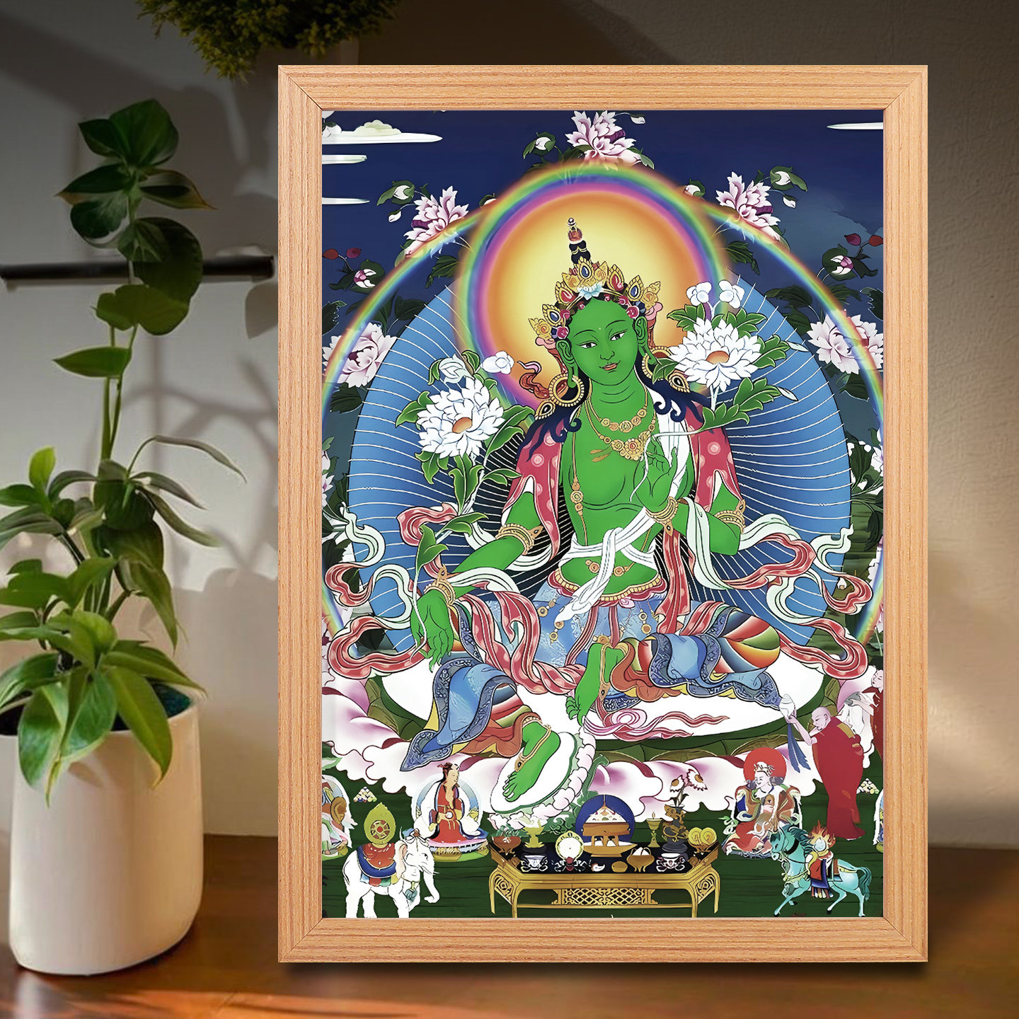 绿度母唐卡摆件画像绿度母佛像挂画绿度母摆台画家居木相框装饰画,淘宝优惠券,粉丝福利购,淘宝优惠卷