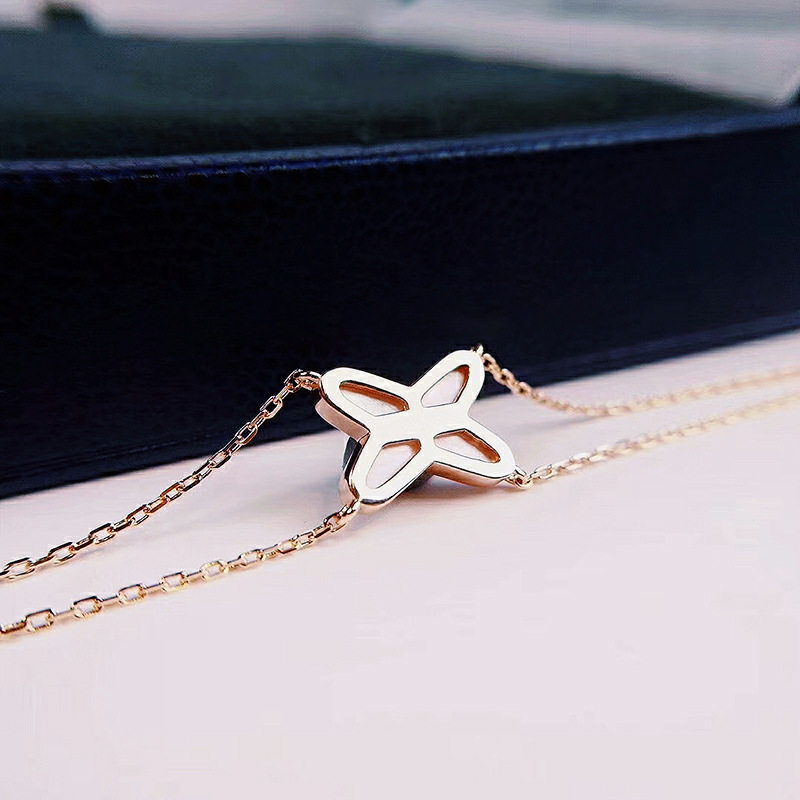 x原创白贝母手链女纯银镀18k玫瑰金饰品双层X型交叉设计轻奢小众,淘宝优惠券,粉丝福利购,淘宝优惠卷