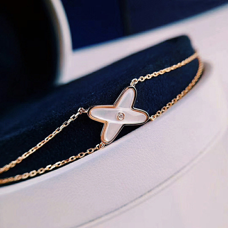 x原创白贝母手链女纯银镀18k玫瑰金饰品双层X型交叉设计轻奢小众,淘宝优惠券,粉丝福利购,淘宝优惠卷