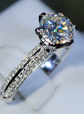 六爪钻戒指女925纯银镀18k