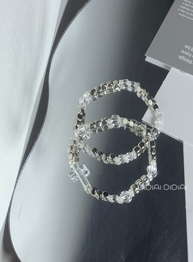 满五送一 原创DIY冷淡ins风透明十字架银色金属方块串珠手链