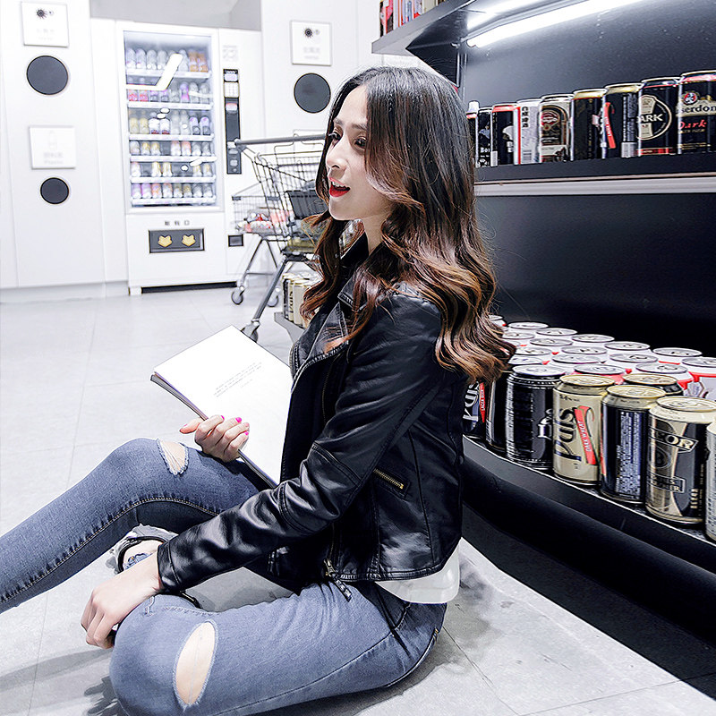 机车短款2020年新款春秋韩版皮夹克 米魅儿皮衣