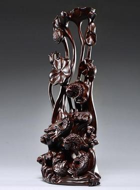 黑檀木雕刻年年有余 余根雕红木家居客厅玄关摆件装饰工艺礼品摆