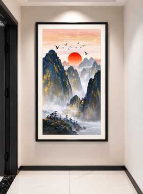 鸿日高飞红日飞鸟玄关挂画