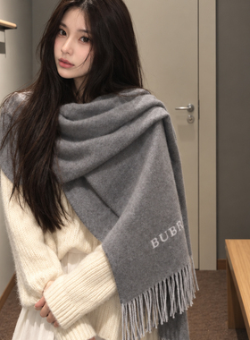 灰色仿羊绒高级感围巾女秋冬季