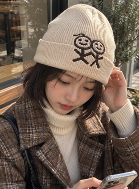2026新款火柴人刺绣针织包头帽女