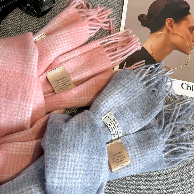 纯羊毛100%时尚格纹100%纯羊毛围巾女秋冬保暖流苏披肩百搭高级感,淘宝优惠券,粉丝福利购,淘宝优惠卷