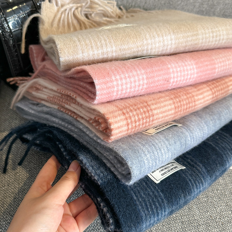 纯羊毛100%时尚格纹100%纯羊毛围巾女秋冬保暖流苏披肩百搭高级感,淘宝优惠券,粉丝福利购,淘宝优惠卷