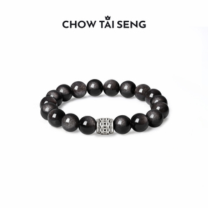 周大生黑曜岩手串男款纯银S925