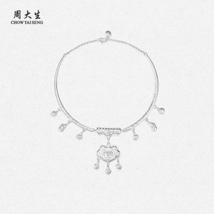 周大生足银岁岁常乐宝宝项圈儿童平安长命锁婴儿出生满月周岁礼物
