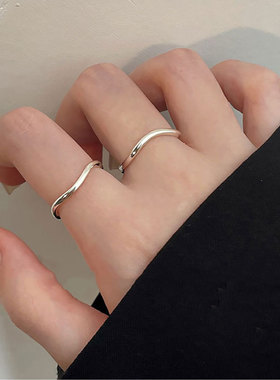 925银戒指 S925纯银英文个性素圈银环戒指韩潮冷淡风细圈女指环