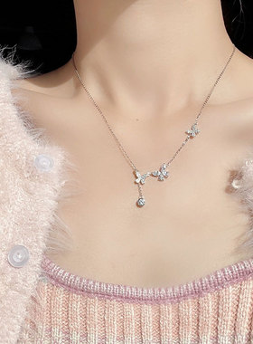 S925纯银蝴蝶精致吊坠项链女