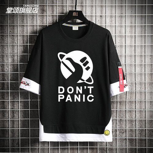 银河系漫游指南经典电影周边纯棉短袖马文男女飘带T恤宽松衣服潮 - 图0