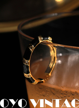 黑色珐琅叠戴开口尾戒指百搭