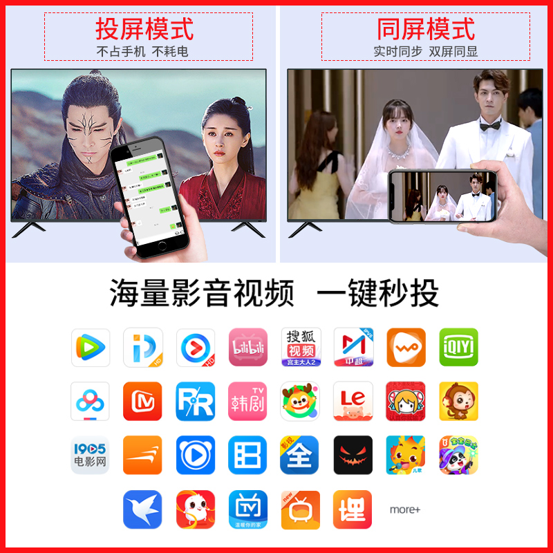 无线投屏器手机同屏器4K高清适用苹果华为小米连电视机显示器hdmi