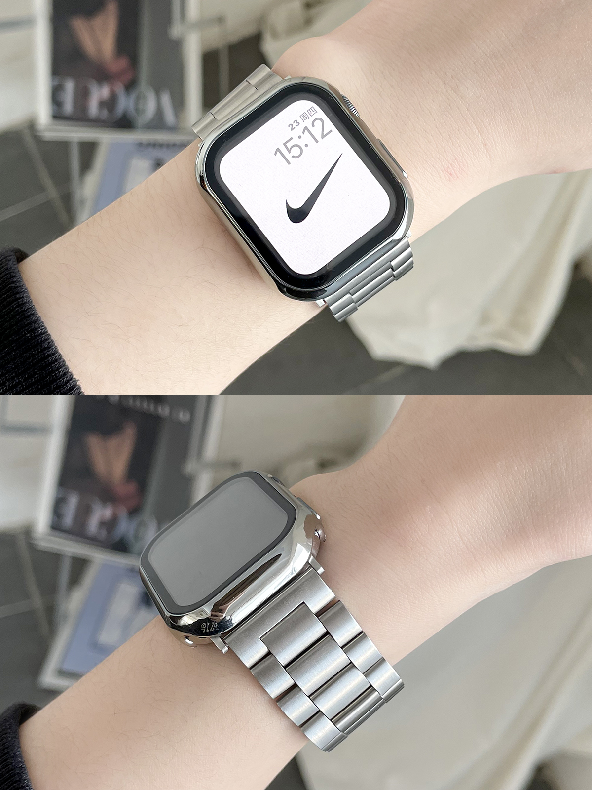 适用苹果手表钢表带apple watch9 8 ultra 2轻薄链式金属表带三珠不锈钢iwatch商务S7表带2/3/4/5/6 SE代男女-图2