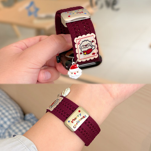 【圣诞限定】针织磁吸扣适用applewatchS11表带立体挂饰透气编织iwatch10/9/8男女苹果手表ultra弹力运动腕带 - 图2