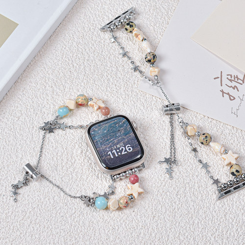 【小行星】适用applewatch彩石S10/9表带iwatchS11星星串珠手链表带苹果手表SE/8/7/6/5创意双链可调节表带女 - 图2