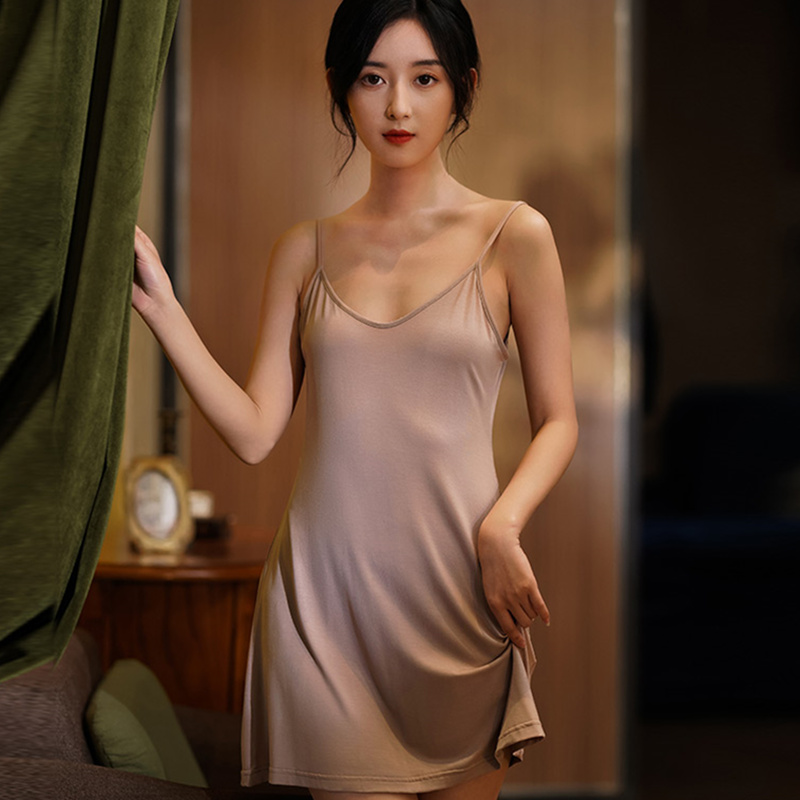 兰精莫代尔带胸垫打底睡裙夏季性感 悦琼睡裙