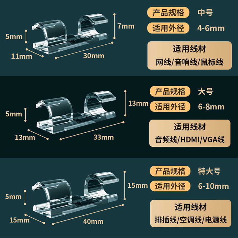 理线器墙面贴无痕整理电线固定自粘网线走线神器卡子免打孔卡扣夹-图3