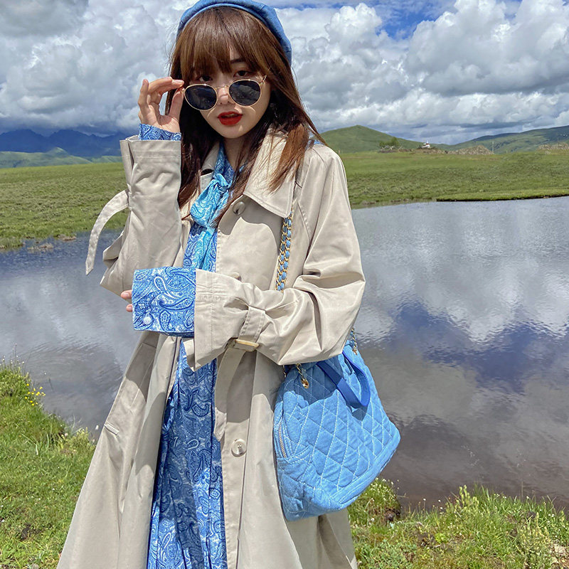 2020秋新款黑色女中长款设计感风衣 赵小果风衣