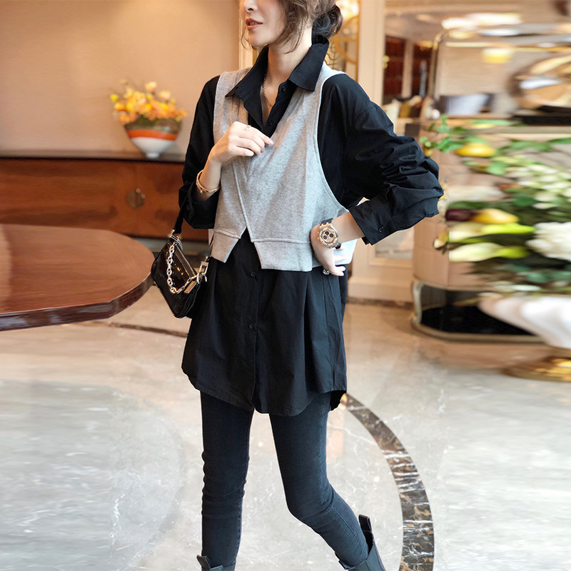 设计感小众上衣两件套长袖宽松衬衫 秋寸衬衫