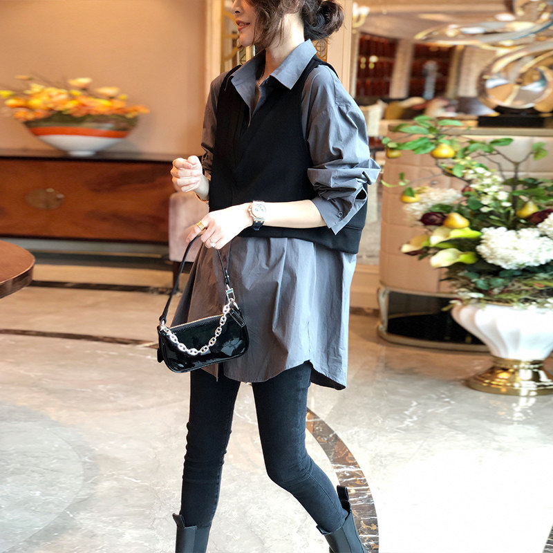 设计感小众上衣两件套长袖宽松衬衫 秋寸衬衫